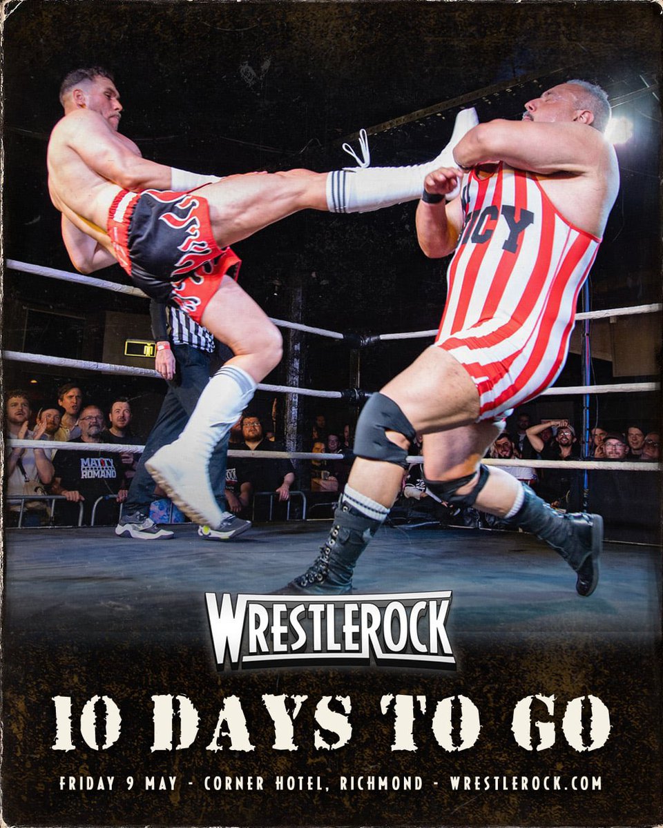 WRESTLEROCK (@wrestlerock) on Twitter photo TEN DAYS TO GO!
<a href="/Jaketaylorpw/">Jake Taylor ジェイク • テイラー</a> defends the WRESTLEROCK Championship against KRACKERJAK at the Corner Hotel in Richmond on Friday May 9th, with The Chevaliers performing live!
🎟️ tinyurl.com/wr42tix
📸 <a href="/digital__beard/">Owen Jones</a> TEN DAYS TO GO!
<a href="/Jaketaylorpw/">Jake Taylor ジェイク • テイラー</a> defends the WRESTLEROCK Championship against KRACKERJAK at the Corner Hotel in Richmond on Friday May 9th, with The Chevaliers performing live!
🎟️ tinyurl.com/wr42tix
📸 <a href="/digital__beard/">Owen Jones</a>