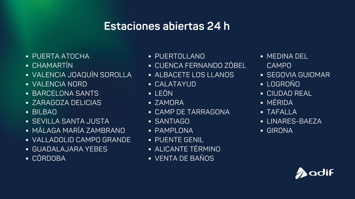 InfoAdif's tweet photo. 🚉  Esta noche permanecerán muchas de nuestras estaciones abiertas para que las personas que tenían viaje previsto puedan pernoctar si lo necesitan. https://t.co/hA6VRSrM31