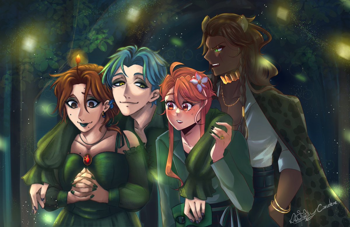 AxhellArt's tweet photo. [Yume]

I can finally upload the drawing we did in collaboration with @Circelene ! I'm very proud of how it turned out, especially the background.

Lena, Floyd, Leona and Me going to our dear friend Avi's wedding.

#twstoc #yumetwt #yumetwst #twst https://t.co/74ID47miIt