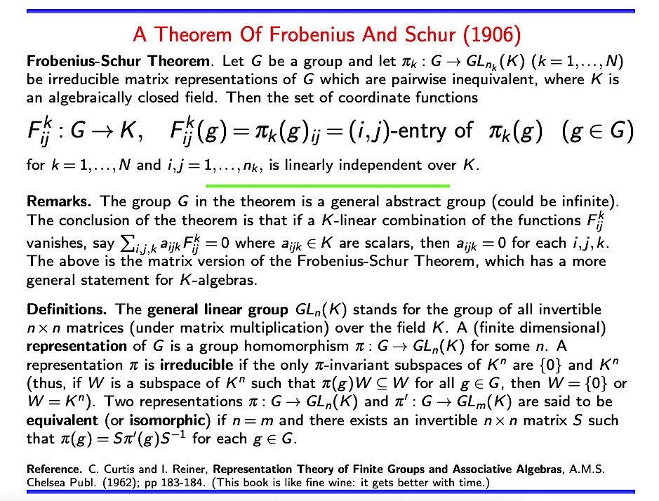 SamuelGWalters's tweet image. A Theorem Of Frobenius And Schur (1906). (Are you sure? Schur, I'm Schur!) #math #algebra #GroupTheory #RepresentationTheory