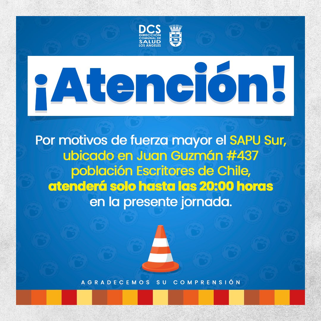 dcslosangeles's tweet photo. Información importante. #CierreAnticipado, #SAPUSur, #CesfamSur, #APSLosÁngeles, #LosÁngelesCL https://t.co/4kCLJbr24O