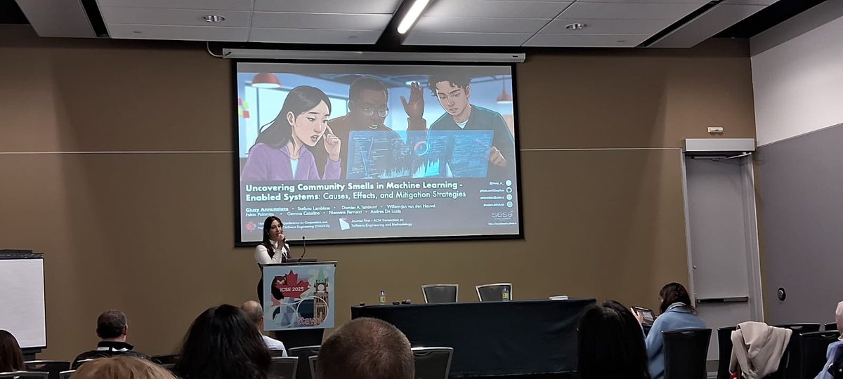 SeSa Lab (@sesa_lab) on Twitter photo 🎙️Today <a href="/Giusy_A_/">Giusy Annunziata</a> presented her <a href="/acm_tosem/">tosem</a> #JournalFirst on Community Smells in ML-Enabled System at <a href="/CHASEconf/">CHASE Conference</a> 🤩
🔎Let's find out with her about the causes, effects, and mitigation strategies of these social issues‼️
Preprint: giusyann.github.io/assets/pdf/TOS… 🎙️Today <a href="/Giusy_A_/">Giusy Annunziata</a> presented her <a href="/acm_tosem/">tosem</a> #JournalFirst on Community Smells in ML-Enabled System at <a href="/CHASEconf/">CHASE Conference</a> 🤩
🔎Let's find out with her about the causes, effects, and mitigation strategies of these social issues‼️
Preprint: giusyann.github.io/assets/pdf/TOS…