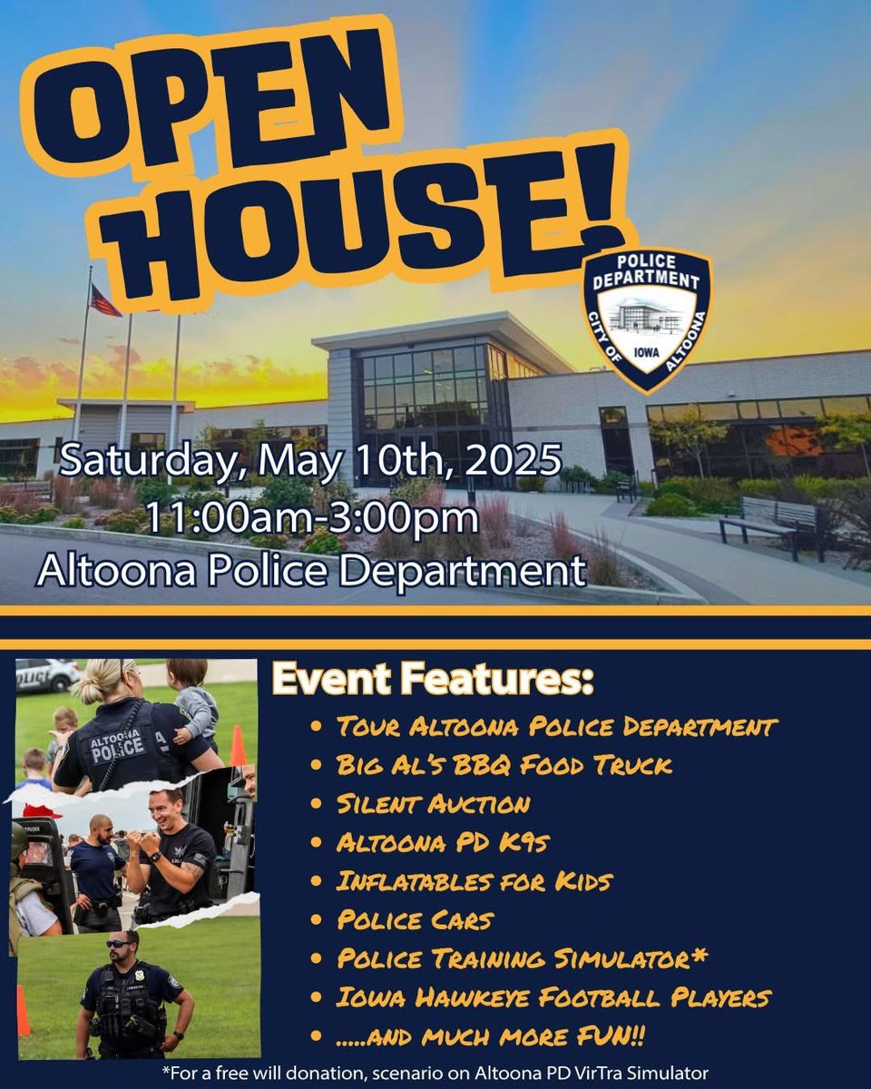 LtWilson252's tweet photo. ALTOONA Police Department’s (IOWA) OPEN HOUSE! 

In honor of National Police Week, May 11-17, 2025, we welcome the public to an open house! 

@AltoonaPD_Iowa @CityofAltoonaIA https://t.co/yIdoeYTmSH