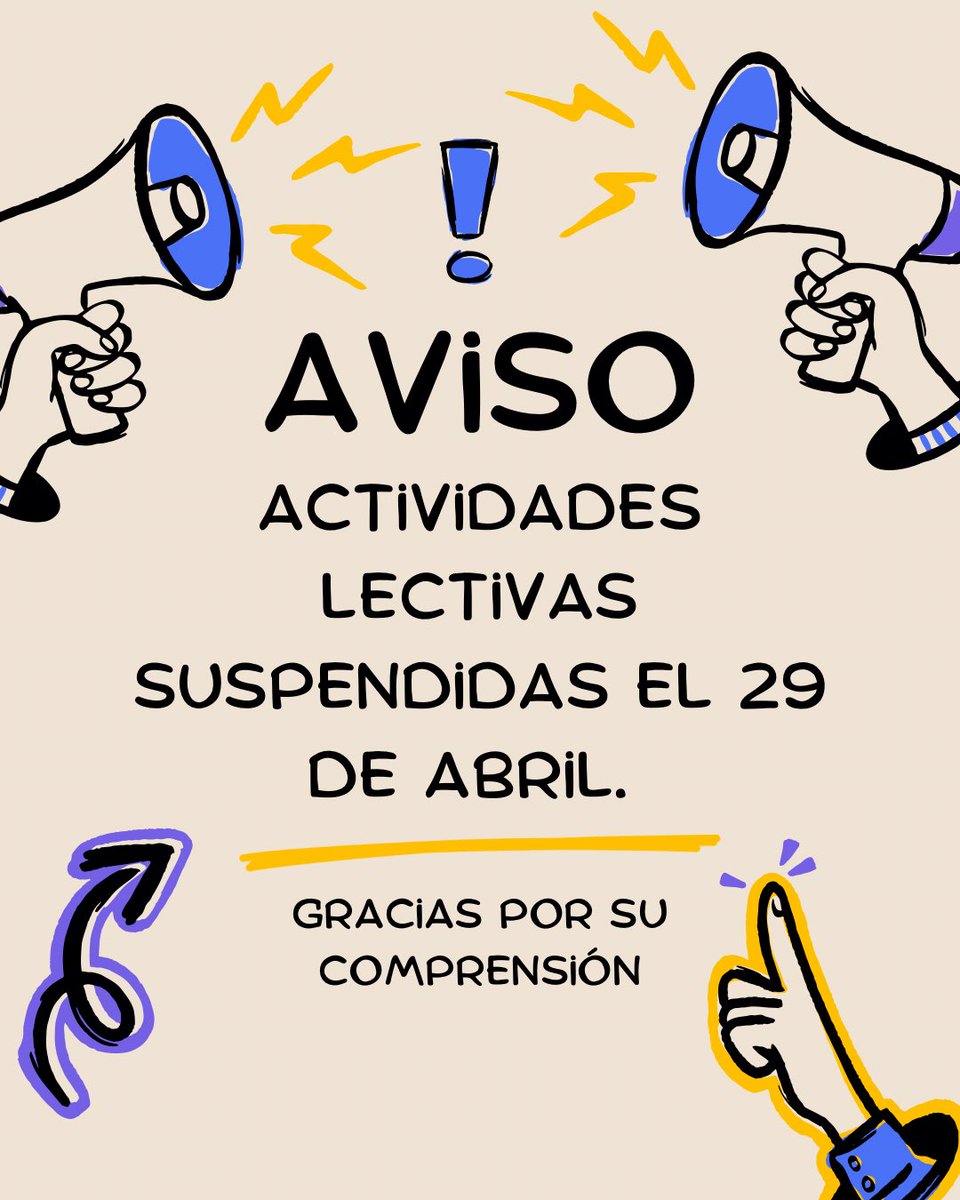 Estimadas familias: la Comunidad de Madrid ha decretado el  cese de la actividad lectiva para mañana 29 de abril. El centro permanecerá abierto en caso de que algún alumno/a quiera acudir. Un saludo y cuidaos mucho