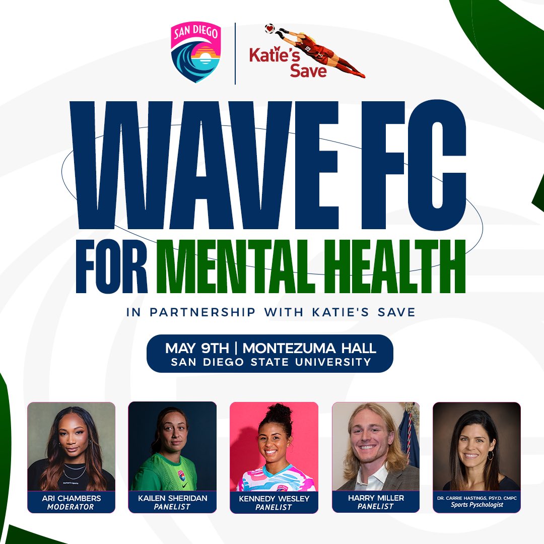 SAVE THE DATE! We’ll be joining <a href="/sandiegowavefc/">San Diego Wave FC</a> for a special evening May 9th at SDSU’s Montezuma Hall. Join athletes and experts for this FREE community event to highlight #mentalhealthawarenessmonth. Doors open at 6pm. RSVP here: wavefc.formstack.com/forms/katie_sa…