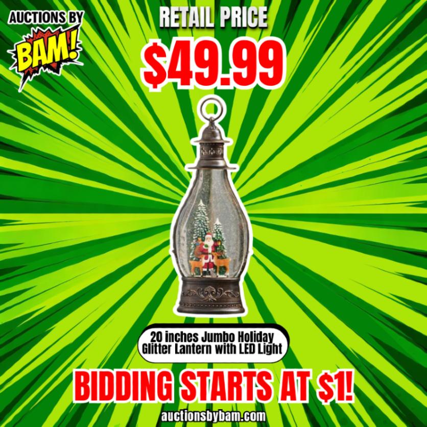 auctionsbybam's tweet image. This 20-inch Jumbo Holiday Glitter Lantern with LED Light is the perfect piece to add sparkle to your festive decorations! 🎅🎁

🔗 bid.auctionsbybam.com/auctions/9254/…
🔗 bid.auctionsbybam.com/auctions/9257/…

#AuctionsByBAM #HolidayDecor #ChristmasCheer