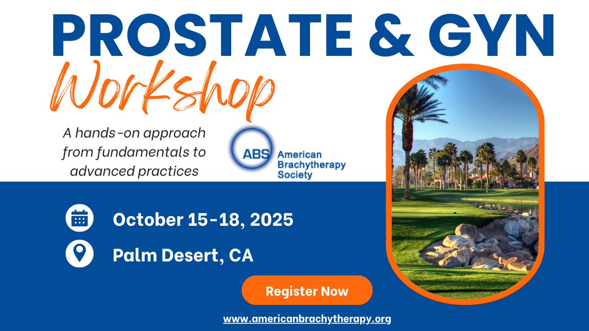 Registration is OPEN  for our 2025 #GYN &amp; #Prostate Workshop: A Hands-on Approach from Fundamentals to Advanced Practices @ the JW Marriott Palm Desert, 10/15-18.🎟️ Special Offer: Register for #ABSBrachy25 &amp; receive a 10% discount on the workshop! bit.ly/4lNxdwC