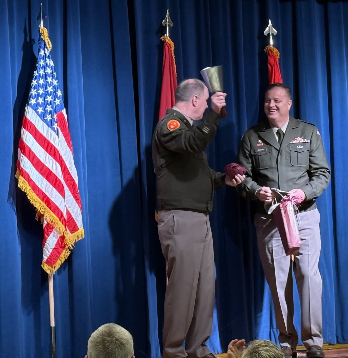 Miss. National Guard Brig, General Andrew Rendon presented a special MSU cowbell to retiring Major General Trent Kelly, who also is Mississippi’s 1st District congressman. Rendon also delivered a congratulatory letter from MSU President Mark Keenum.