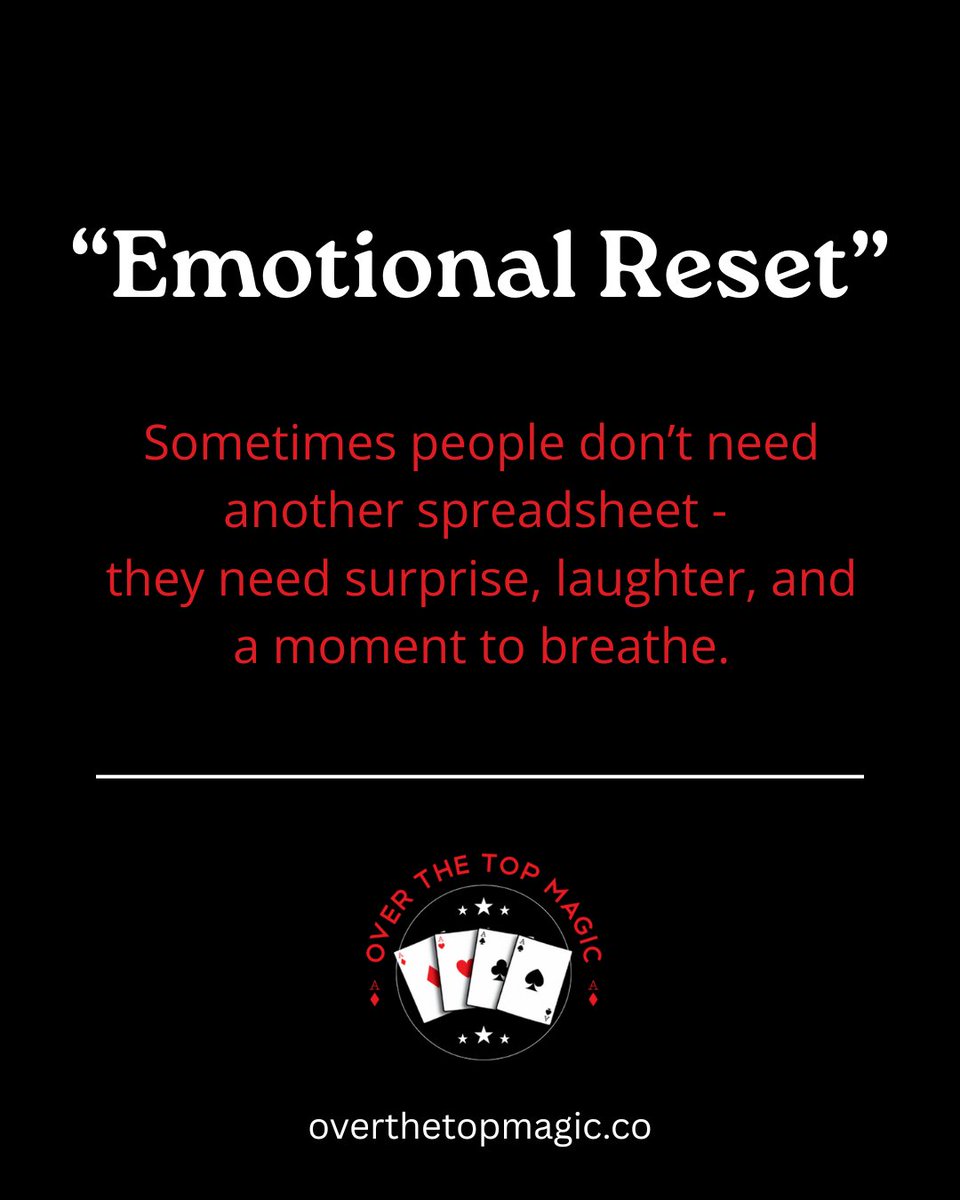 Your team doesn’t need more bingo cards—they need a real emotional reset. A shift in energy. A moment that makes them feel alive again. Surprise is a strategy. Book an experience they’ll actually remember. #CompanyCulture #CorporateEvents #OverTheTopMagic
