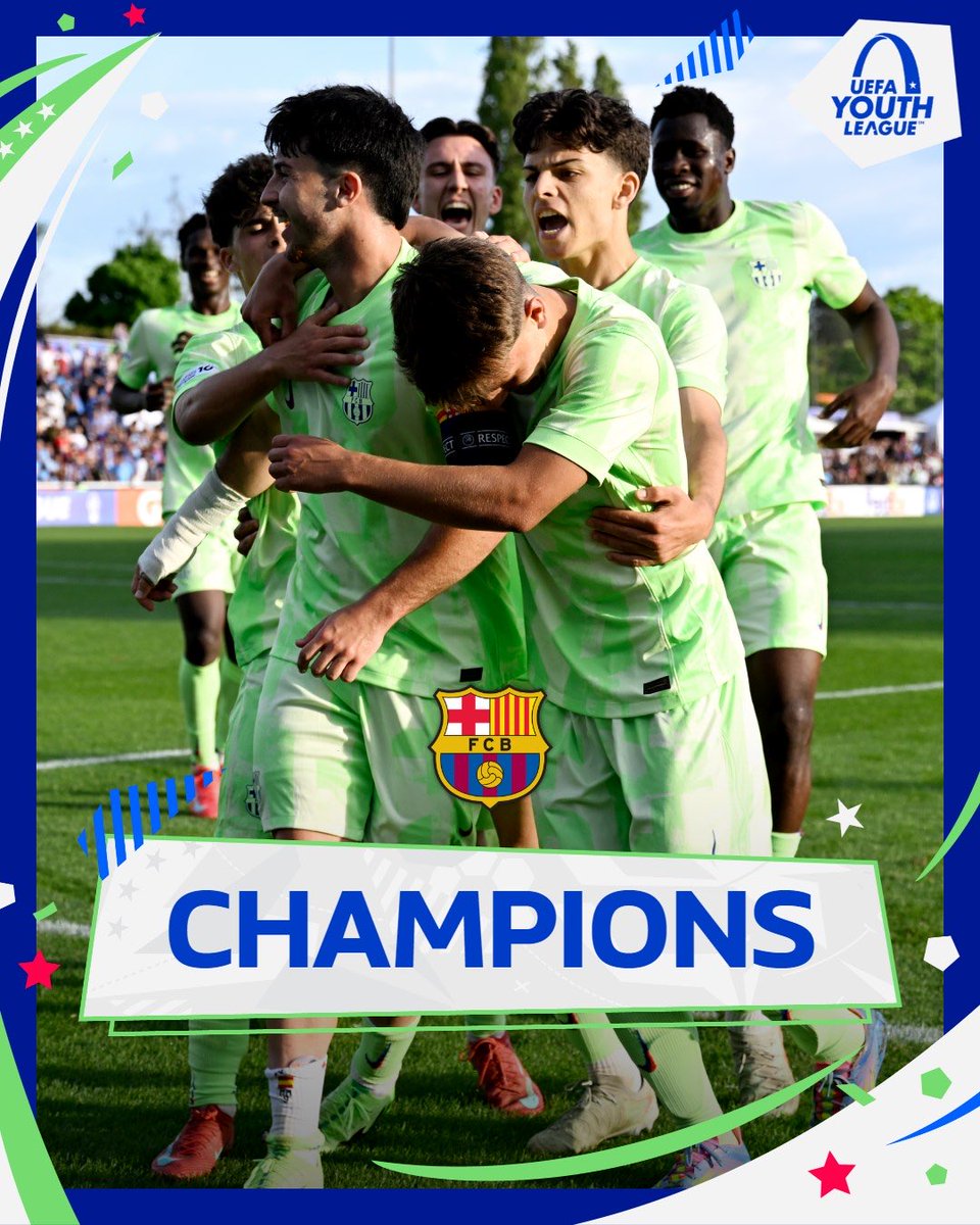 Davids_era_2003's tweet photo. FC Barcelona U-19 is your new 2024/25 UEFA Youth League champions!!! 
La Masia has done it y’all!!! 
3-time winners!!! 
VIS��A BARÇA!!!😭🔵🔴🌟 

🇹🇷Trabzonspor 1-4🏆Barcelona🇪🇸 

#UYL | #TRABAR | #AndNew https://t.co/MBf3f4R5ZA