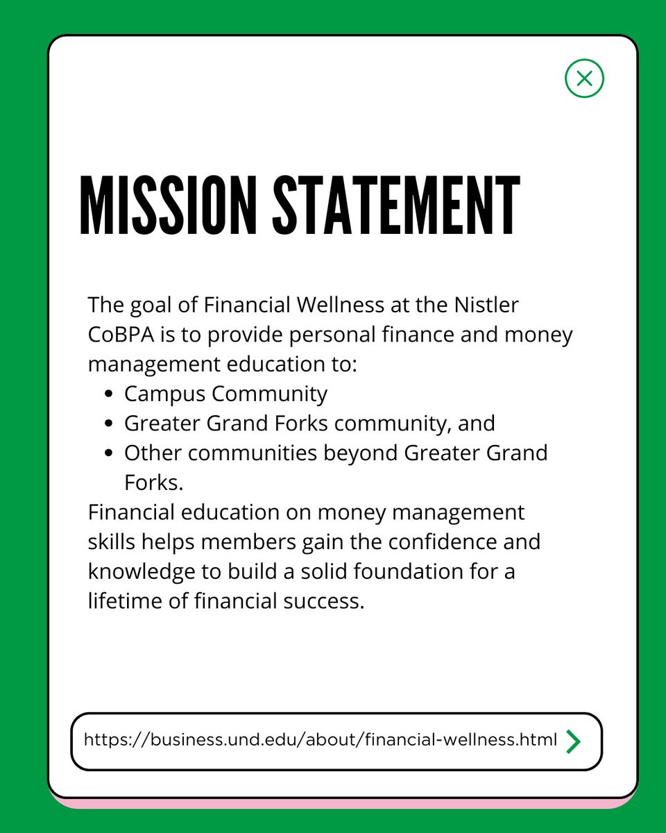 💡 Got questions about:
• Personal budgeting
• Debt management
• Credit scores
• Banking &amp; investments

Swing by Nistler Hall, Room 335 and let’s level up your financial wellness! 💰

#UNDbiz #UNDproud