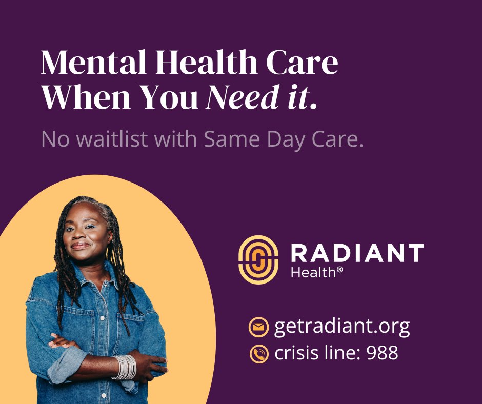 GetRadiantMH's tweet image. Prioritize your mental health today, without the wait. 🌟Radiant Health provides the care you need. With no waitlist, same-day mental health care is just a call away. 
Call 765.662.3971 or Visit getradiant.org/care-today
#NoWaitlist #MentalHealthCare #ImmediateSupport #GetRadiant&quot;