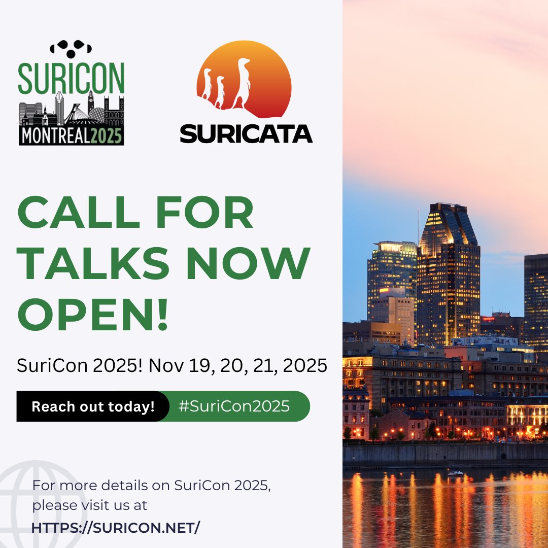 Curious about speaking at this years’ SuriCon? Call for talks is open! 📣 Get your name out there in the infosec open-source community and submit your proposal today: suricon.net/call-for-talks/

#SuriCon2025 #CallforTalks #Community #OISFoundation