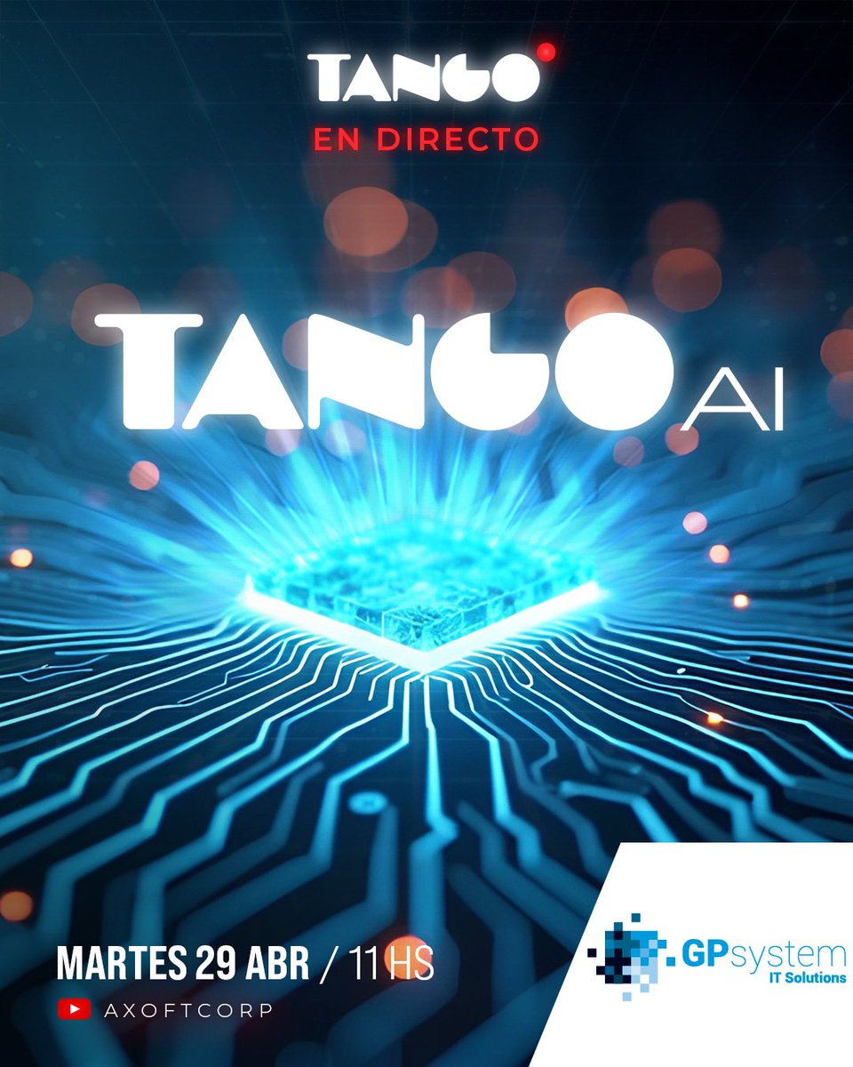 gpsystemit's tweet image. #TangoEnDirecto 👉 Te esperamos mañana martes a las 11:00 horas en el directo de Tango AI donde haremos el prelanzamiento de Tango AI, la incorporación de Inteligencia Artificial a la plataforma de Gestión de Tango.

🔴 youtube.com/live/Ut57h-fUQ…