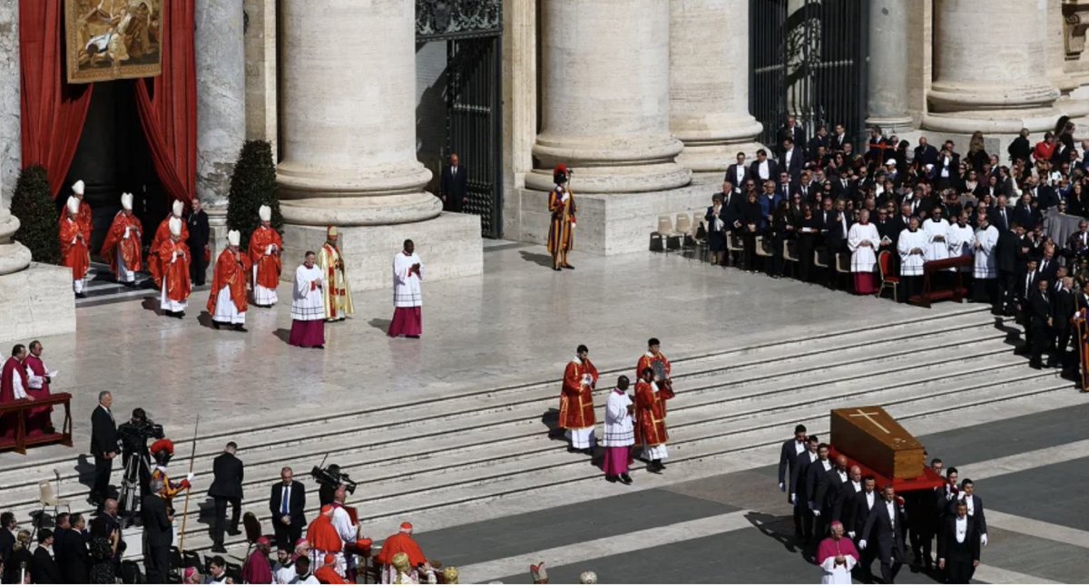 IzzyAndersonn's tweet photo. A funeral was held at St. Peter’s Basilica for Pope Francis, the first South American pope, known for his pastoral vision and efforts to reinvigorate the Catholic Church. #2025CM331
@MGDowding https://t.co/5Mmze2A9bu