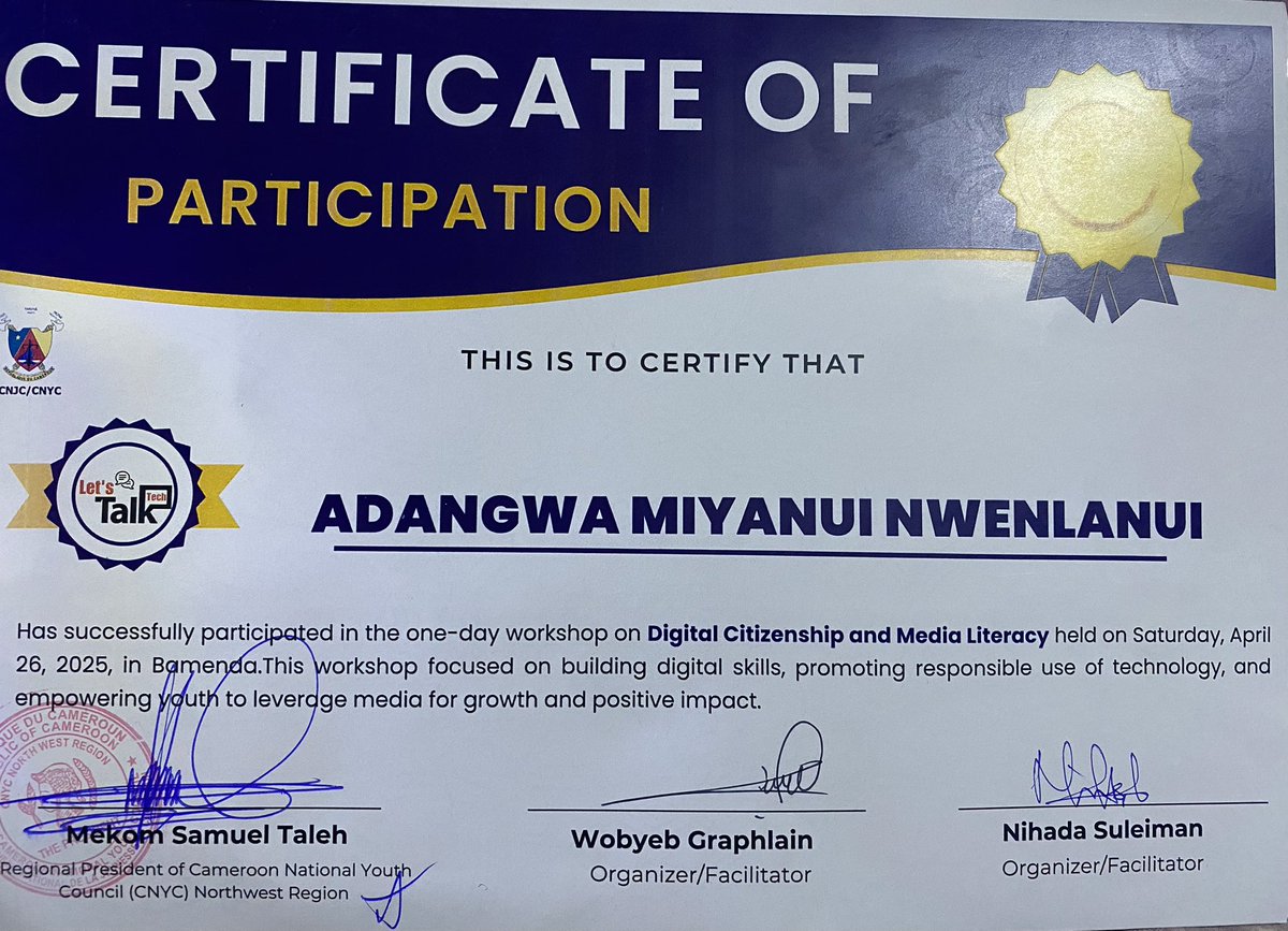 Proud to have been part of this workshop on Digital Citizenship and Media Literacy! Certificate of Participation earned🎉🎉
