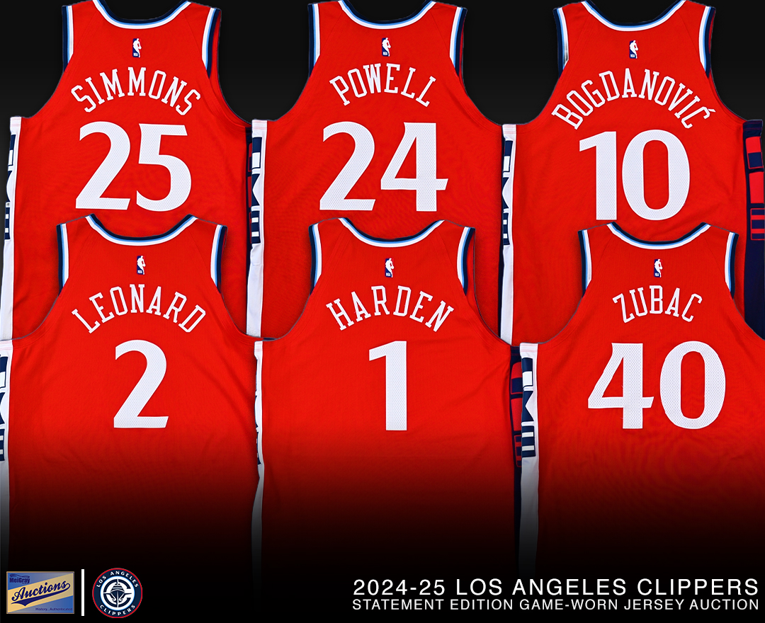 MeiGray (@meigray) on Twitter photo Closing soon at MeiGray Auctions 👀
This auction includes 14 <a href="/LAClippers/">LA Clippers</a> Statement Edition jerseys from their 132-119 victory over the Cavaliers on March 18, 2025. Lots include jerseys worn by Kawhi Leonard, James Harden & more!
Lots begin closing tomorrow at 11 PM ET. Closing soon at MeiGray Auctions 👀
This auction includes 14 <a href="/LAClippers/">LA Clippers</a> Statement Edition jerseys from their 132-119 victory over the Cavaliers on March 18, 2025. Lots include jerseys worn by Kawhi Leonard, James Harden & more!
Lots begin closing tomorrow at 11 PM ET.