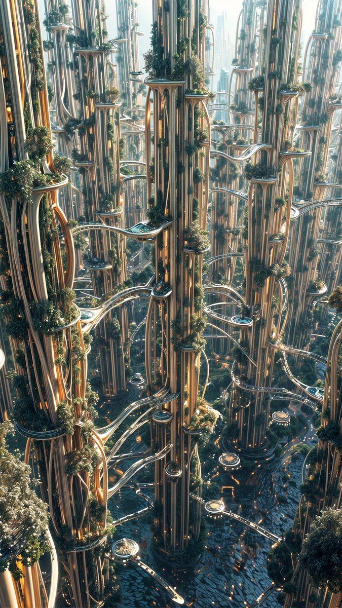 EchoesOTm42's tweet photo. In a jungle world the cities take the shape of the very forests they were built upon.
Nature is entangled with technology for an optimised society.
#utopia #AIandHuman #reflection #possiblefuture #solarpunk #jungle #nature #ai #art #ArchitecturalWonder #city #metropolis https://t.co/waHDLxjyBJ