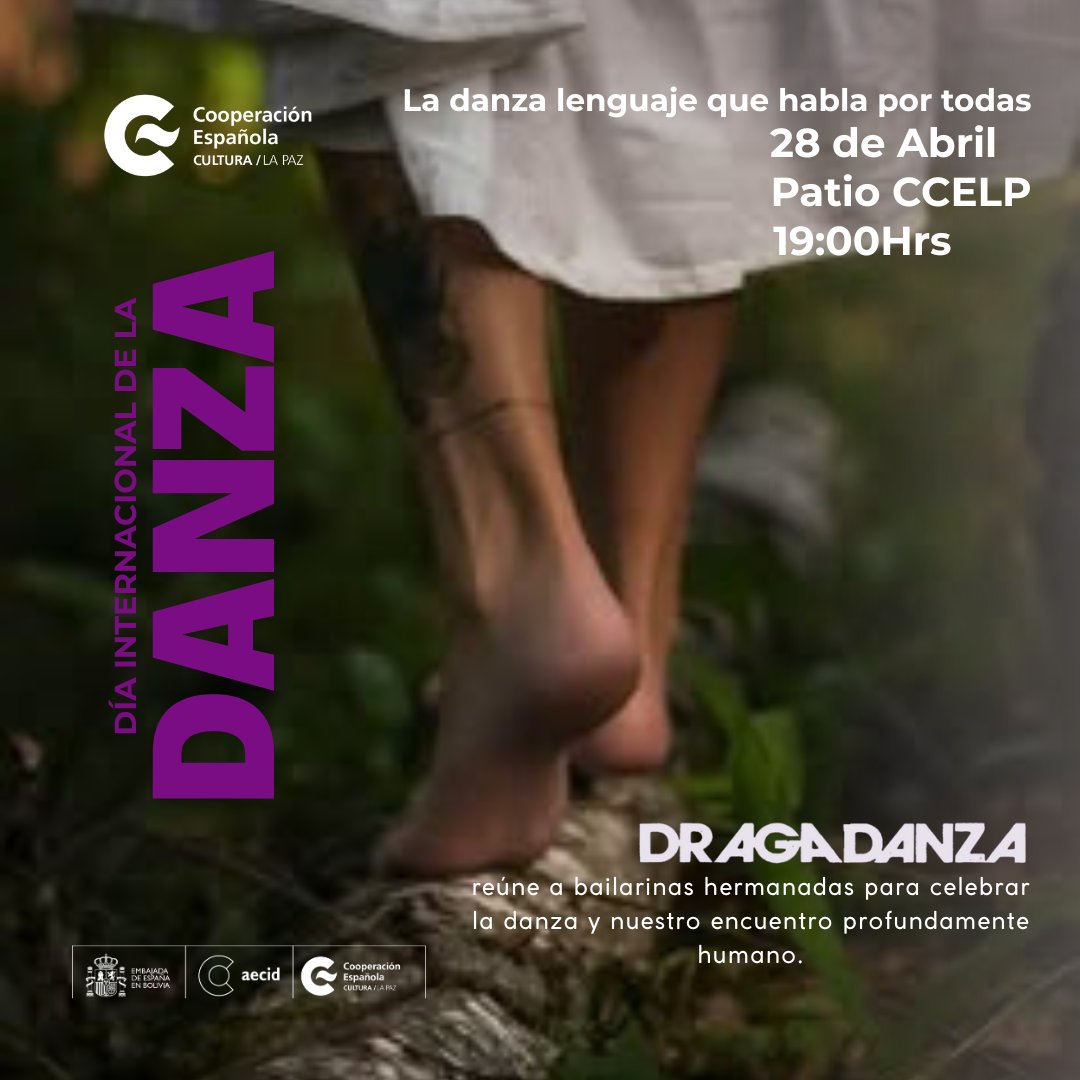 Hoy te esperamos para celebrar en conjunto el #DíaInternacionalDeLaDanza junto a Dragadanza.  Con la dirección de Kathia Salazar Peredo, se reúnen las bailarinas Trudy Murillo, Tania Carafa, Yumi Tapia, María José Rivera, Paulette Galarza y Malala Sanz. #LaPaz #Danza