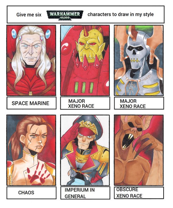 this challenge took longer because all of these images were made with alcoholic markers #warhammer40k #WarhammerCommunity #warhammer40kfanart