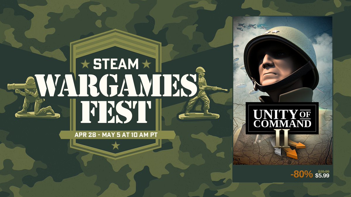 unityofcommand's tweet image. Steam Wargames Fest is live from now until Monday, May 5th. It's a great boost for the hobby to have this much visibility on Steam. Go grab a game even if you already have too many, backlog be damned! 😀