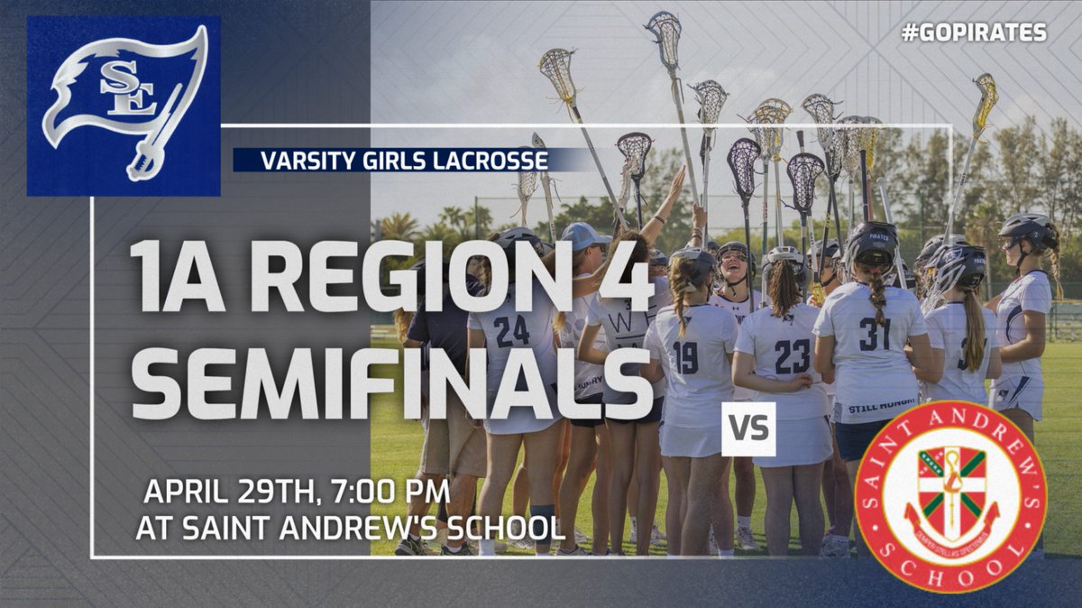 🏴‍☠️ Good luck to the SES Varsity Girls Lacrosse team as they travel to Boca Raton tomorrow (4/29) to take on St. Andrew's in the Regional Semifinals! 🥍 #GoPirateLax