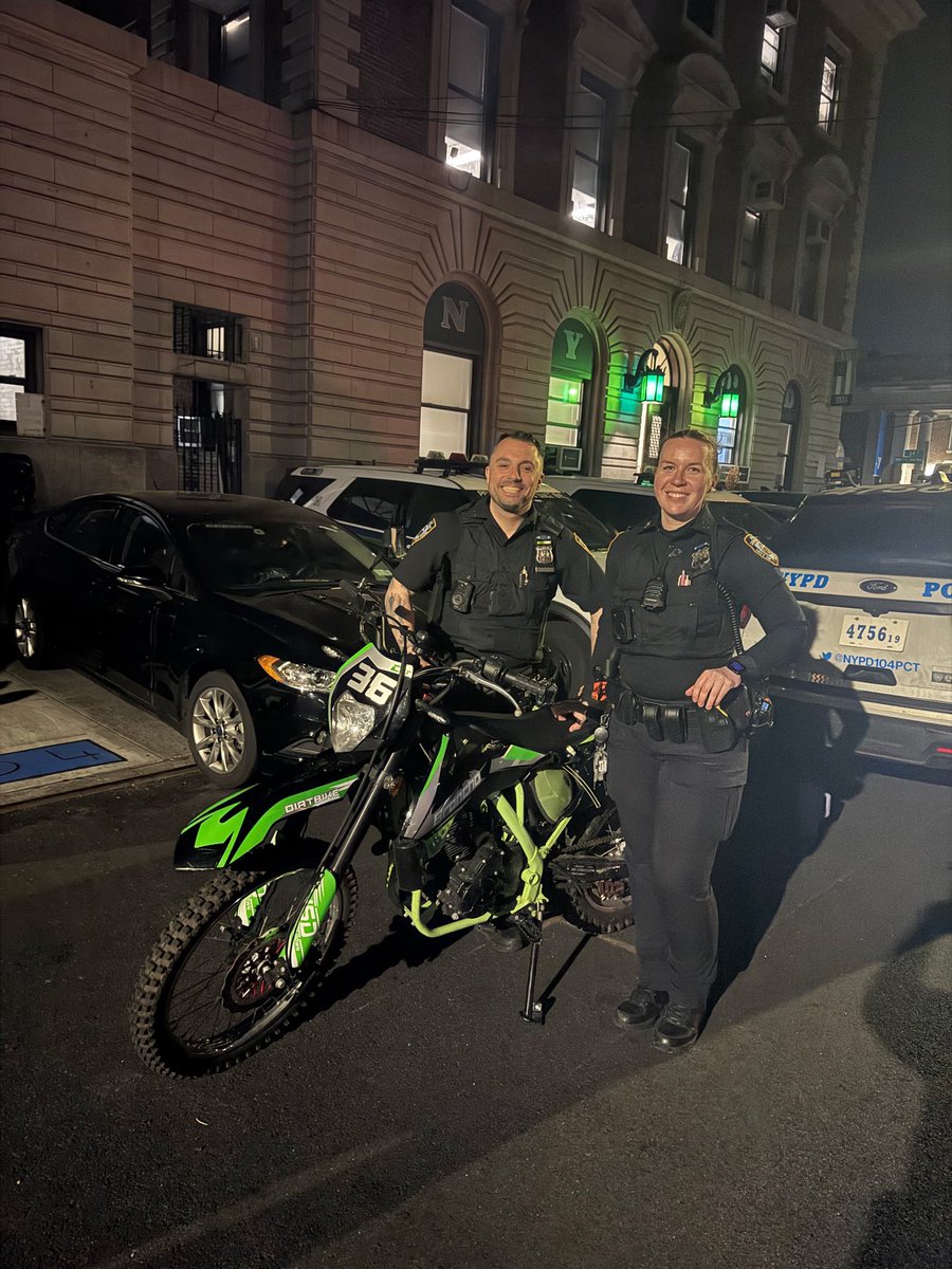 Use it and lose it! 

We’re ramping up our mission to confiscate illegal dirt bikes &amp; ATVs in the 104th Precinct! Recently, a reckless dirt bike was spotted zipping through #Glendale. Thanks to our watchful Sector-A officers, the bike was swiftly SEIZED, &amp; summonses were issued!