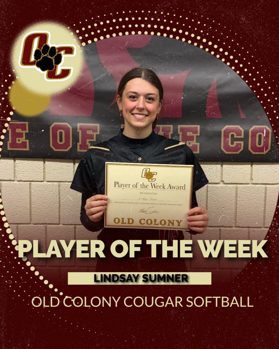 Congratulations to sophomore Lindsay Sumner, who was voted OC Player of the Week!!
VS. Bourne this week, Lindsay went a combined 4 for 6 with a double and three triples. She scored 5 runs, had 3 RBI’s, a walk, and 2 stolen bases. She also played error-free in both games at 1st.