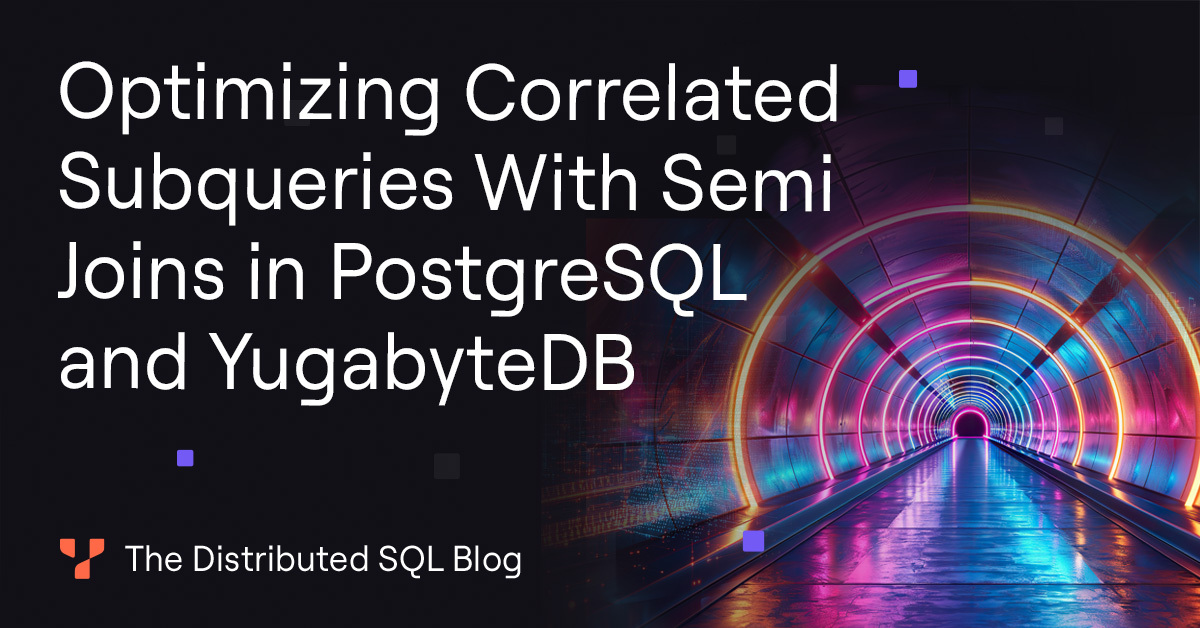Discover this real-world optimization scenario in #YugabyteDB and #PostgreSQL, where a correlated subquery is executed inefficiently due to nested loop overhead. 💡

This <a href="/Yugabyte/">YugabyteDB</a> blog details how PostgreSQL internally handles EXISTS clauses and highlights the importance of