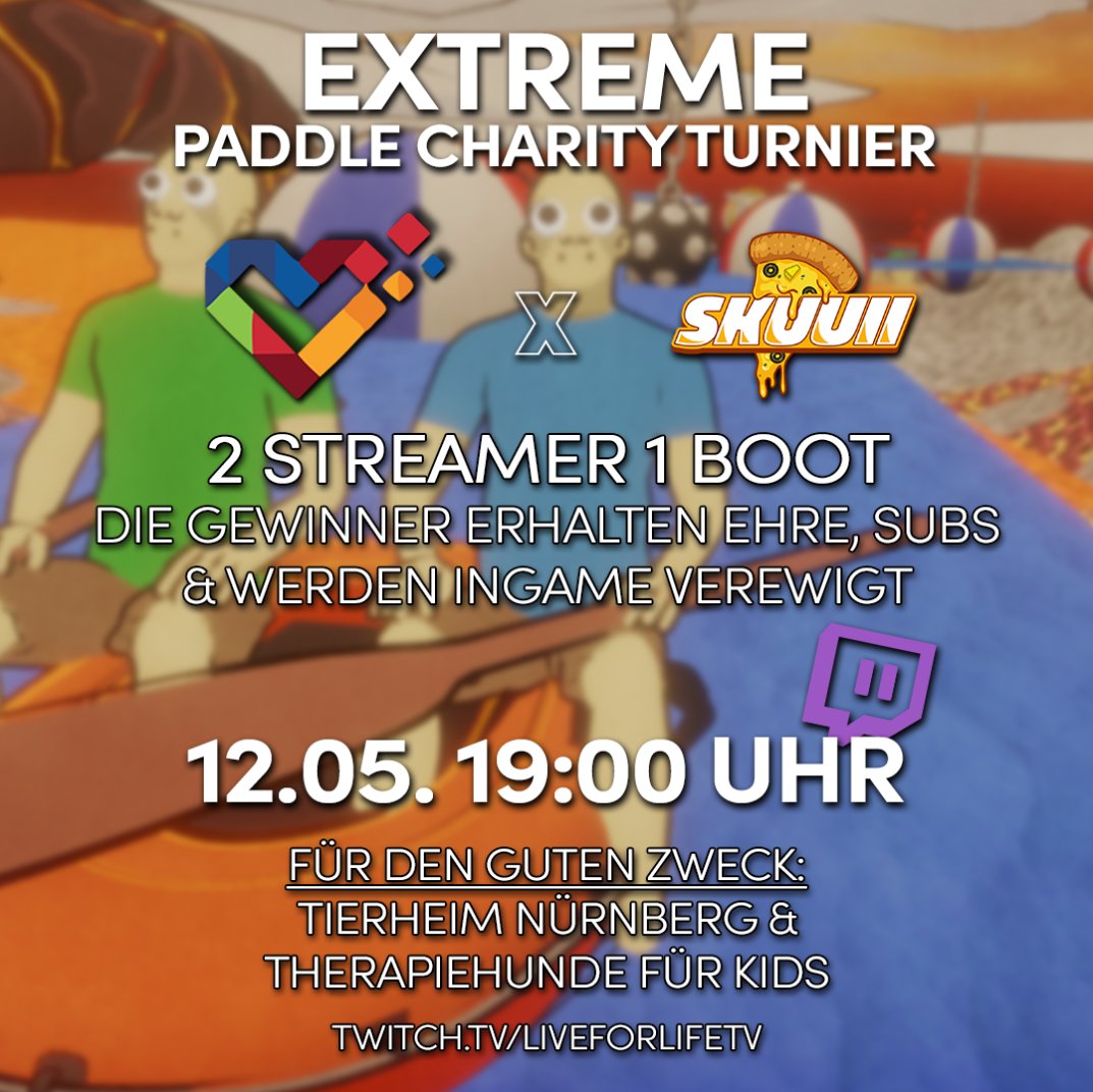 Skuuii Entertainment 🍕 (@hawaiimitoliven) on Twitter photo Am Montag 12.05. um 19 Uhr findet im Rahmen des Charityprojekts von <a href="/LiveForLifeTV/">LiveForLifeTV e.V.</a> das EXTREME PADDLE CHARITY TURNIER statt!
Schreibt gern drunter, ob ihr dabei sein wollt, oder markiert Duos, die ins Boot hüpfen sollen.
Ich werde das ganze moderieren und kommentieren! Am Montag 12.05. um 19 Uhr findet im Rahmen des Charityprojekts von <a href="/LiveForLifeTV/">LiveForLifeTV e.V.</a> das EXTREME PADDLE CHARITY TURNIER statt!
Schreibt gern drunter, ob ihr dabei sein wollt, oder markiert Duos, die ins Boot hüpfen sollen.
Ich werde das ganze moderieren und kommentieren!