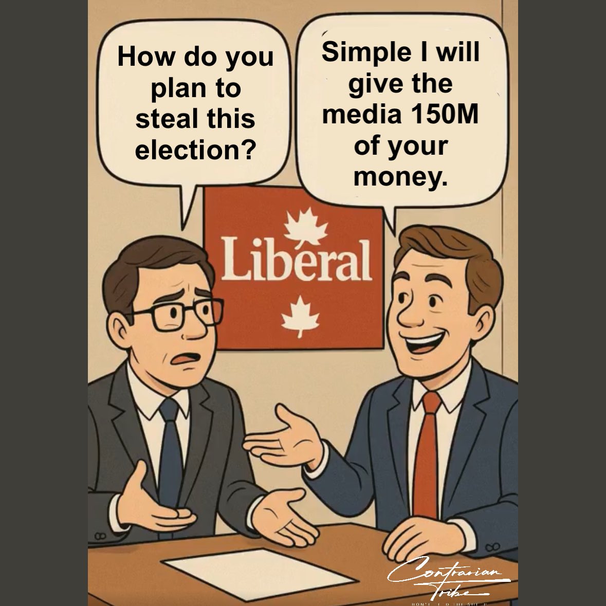 SatireSquadHQ's tweet photo. 🇨🇦Pierre Poilievre is not running against Mark Carney. 

He’s running against a taxpayer funded media army in CBC, CTV, Canadian Press and others.

Let that sink in Canada.

And vote like your country depends on it. https://t.co/sQA2dzW1Cd