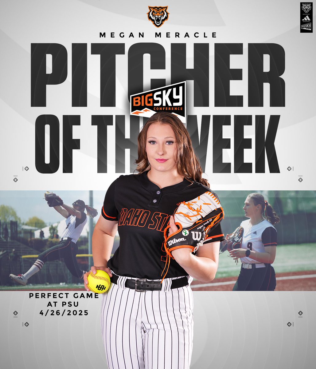 IdahoStateSB's tweet photo. The first perfect game in school history will do it!
Congrats to Megan Meracle on her 2nd consecutive Big Sky pitcher of the week honors!
-#ROAR https://t.co/y1EXUW8kcp