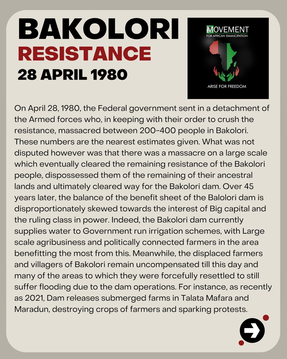 Arise4freedom's tweet photo. On 28 April, 1980, the Nigerian Federal government presided over by Shehu Shaghari massacred between 200-400 villagers in Bakolori, located in present day Sokoto State, Nigeria. https://t.co/ZVytbcgH4A