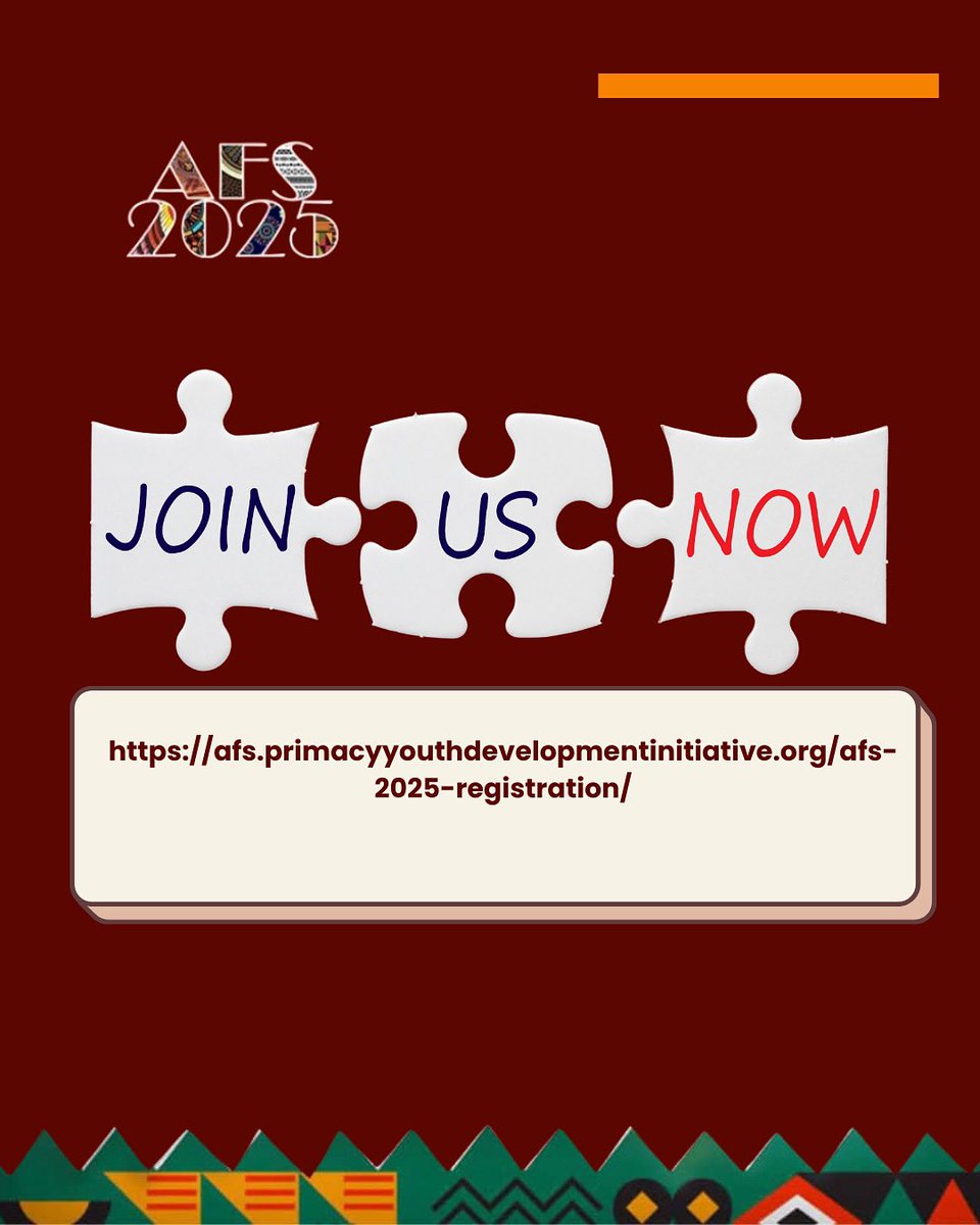 🚫 NO more excuses!

Africa's powerful minds are meeting in Lagos this June  and your invite is collecting dust!😱 

REGISTER NOW– don't fight it
…primacyyouthdevelopmentinitiative.org/afs-2025-regis…

#afs2025 #Reimaginingafrica #registernow