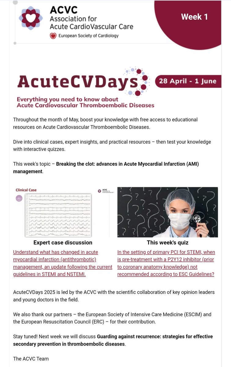 ACVCPresident (@acvcpresident) on Twitter photo The annual tradition in form of #AcuteCVDays has started - deep dive into this week's topic following the clinical case discussion and the resources prepared by our experts <a href="/thiele_holger/">Holger Thiele</a> <a href="/vlgmrc/">Marco Valgimigli</a> <a href="/mireia_padilla/">Mireia Padilla López</a>
escardio.org/Sub-specialty-…
<a href="/escardio/">European Society of Cardiology</a> <a href="/EHJACVCEiC/">EHJACVC Editor-in-Chief</a> <a href="/drmilicaa/">Milica Aleksic</a> The annual tradition in form of #AcuteCVDays has started - deep dive into this week's topic following the clinical case discussion and the resources prepared by our experts <a href="/thiele_holger/">Holger Thiele</a> <a href="/vlgmrc/">Marco Valgimigli</a> <a href="/mireia_padilla/">Mireia Padilla López</a>
escardio.org/Sub-specialty-…
<a href="/escardio/">European Society of Cardiology</a> <a href="/EHJACVCEiC/">EHJACVC Editor-in-Chief</a> <a href="/drmilicaa/">Milica Aleksic</a>
