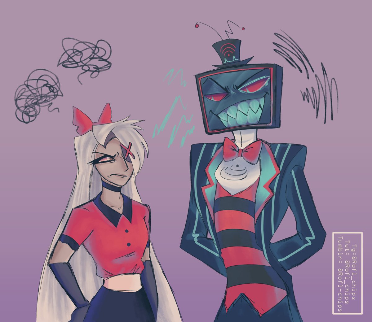 Rofl_chips's tweet photo. Little sketch 

#HazbinHotel #HazbinHotelFanart    #Vox #HazbinhotelVox  #Vaggie #HazbinhotelVaggie https://t.co/uD5vwofewT