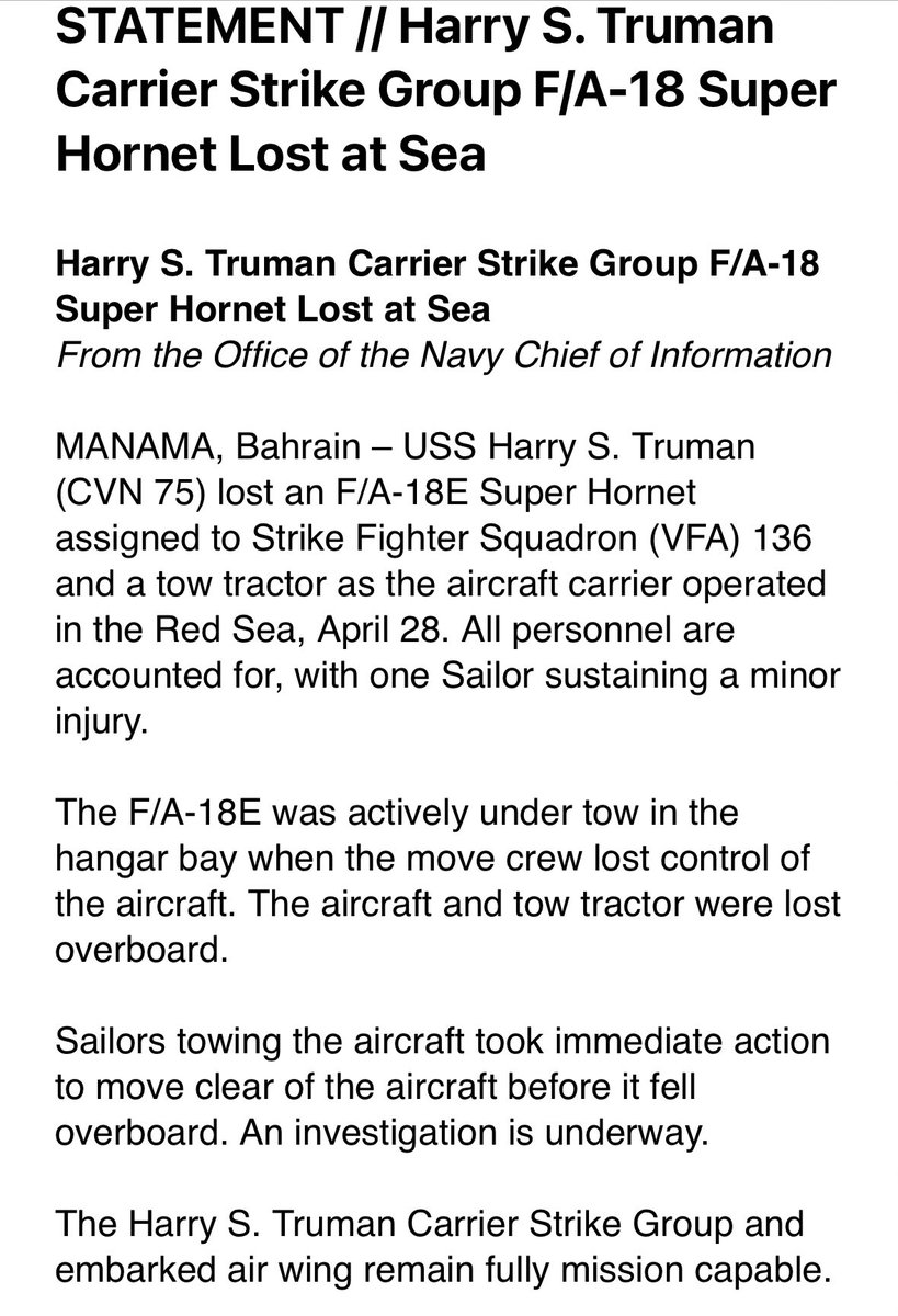 Back when the Navy was woke I don’t recall them dropping an F-18 overboard.