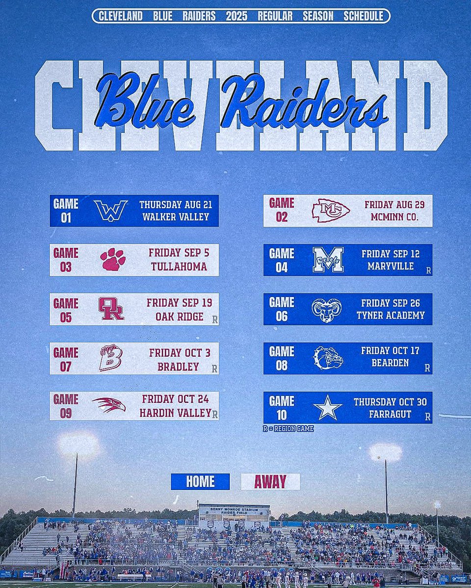 CHSRaidersFBall's tweet image. 2025 Blue Raider FB Schedule