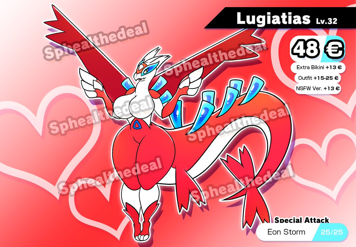 Latias x Lugia Fusion ADOPT!

🔞 NSFW VERSION: +13 EUR🔞
 Alternative Color: +8 EUR
👙 BIKINI: +13 EUR 👙
👚 EXTRA OUTFIT: +15-25 EUR 👚

Please if you are interested DM me here or Discord
I don't know when I'll be able to reply because of the Internet situation on my country ;_;