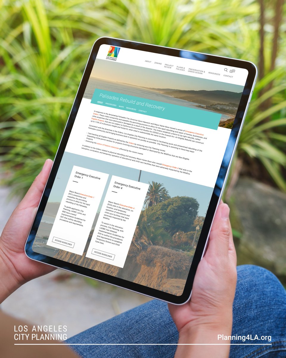 📢 Pacific Palisades Rebuild and Recovery 🌲🏠
To support Mayor Bass’ Emergency Executive Order 1, City Planning has launched a dedicated Palisades Rebuild and Recovery webpage to help property owners navigate rebuild options after recent wildfires.
🔗 planning.lacity.gov/project-review…