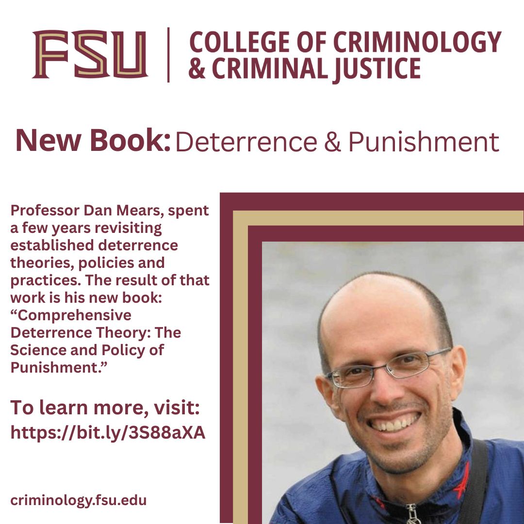 FSU Criminology/Criminal Justice (@fsucriminology) on Twitter photo After decades of explosive growth in imprisonment and greater reliance on deterrence to justify punishment, what evidence supports the idea that punishment deters crime? Prof. Dan Mears tackles the question in his new book. bit.ly/3S88aXA <a href="/FloridaState/">Florida State University</a> After decades of explosive growth in imprisonment and greater reliance on deterrence to justify punishment, what evidence supports the idea that punishment deters crime? Prof. Dan Mears tackles the question in his new book. bit.ly/3S88aXA <a href="/FloridaState/">Florida State University</a>