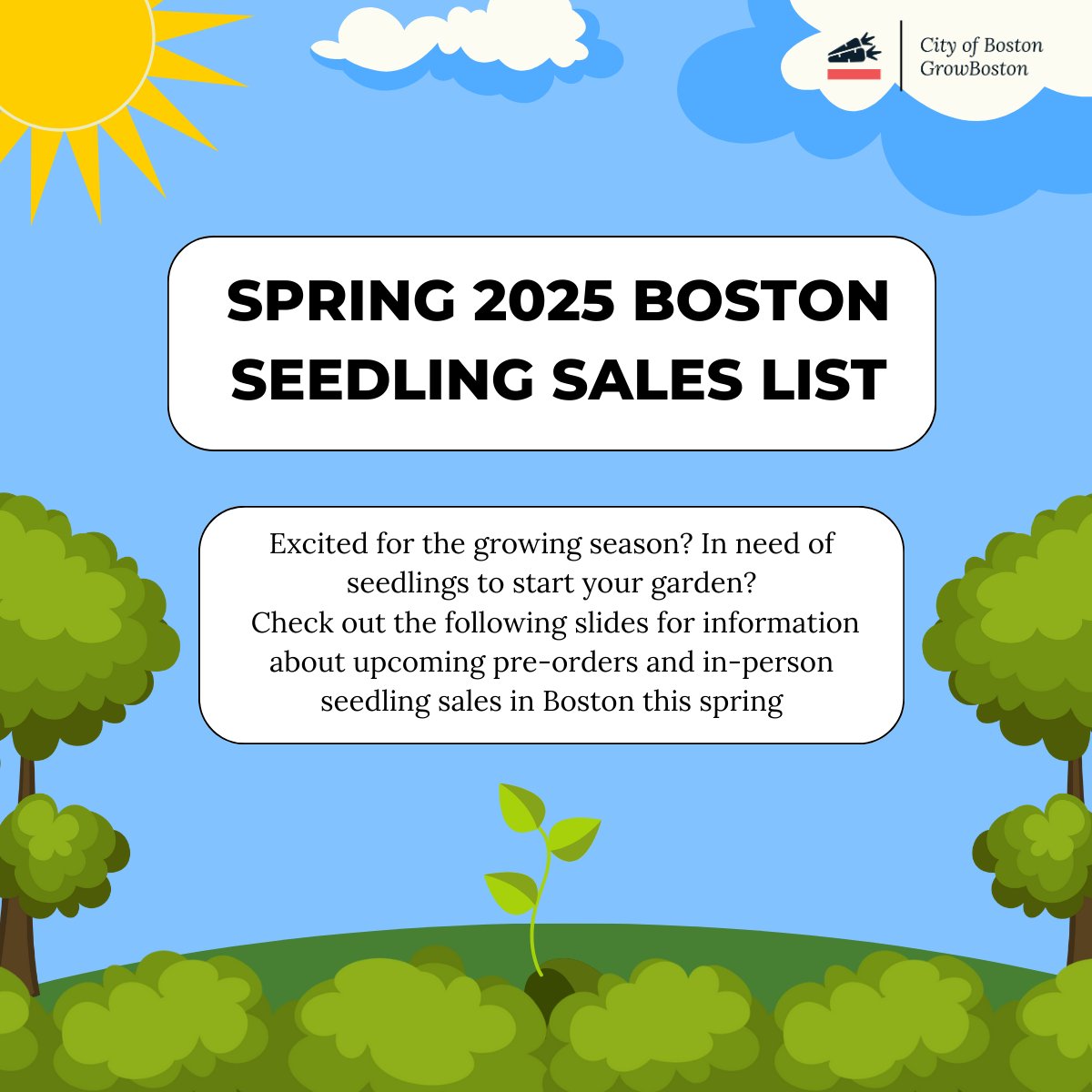 GrowBostonCOB's tweet photo. 🌱 Check out amazing seedling sales throughout the city! 🌿 #SeedlingSales #Gardening https://t.co/mRhMyqNBsm