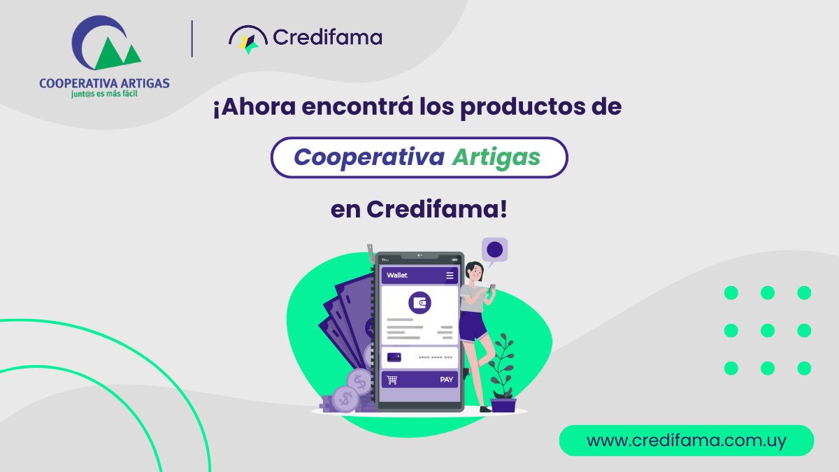 credifama's tweet photo. 🎉¡Buenas noticias! Estamos muy felices de anunciar la incorporación de Cooperativa Artigas como nuevo socio comercial.

📲 Ya podés encontrar sus productos financieros en 
Credifama.👉 https://t.co/L7JM1GPMD0

#CredifamaAvanza #Finanzaspersonales #EconomíaUY https://t.co/3verLJEFRa