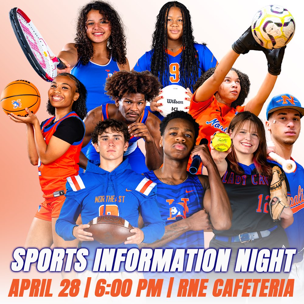 Join us TONIGHT for sports information night!

Come learn about 

🗓Off Season Conditioning Schedules

⚽️ Sports Offered 

🩺 BigTeams Information 

🏫 NCAA Clearinghouse Information 

📱 Athlete Branding/Recruitment for college 

And MORE!