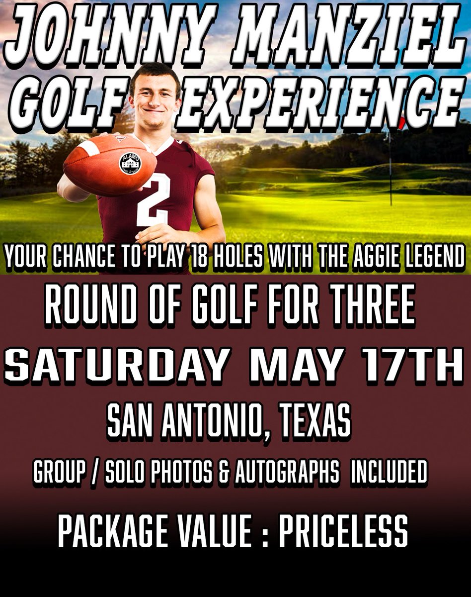 alamocardshow's tweet image. DM us for more details if your interested in playing 18 holes with Johnny Manziel