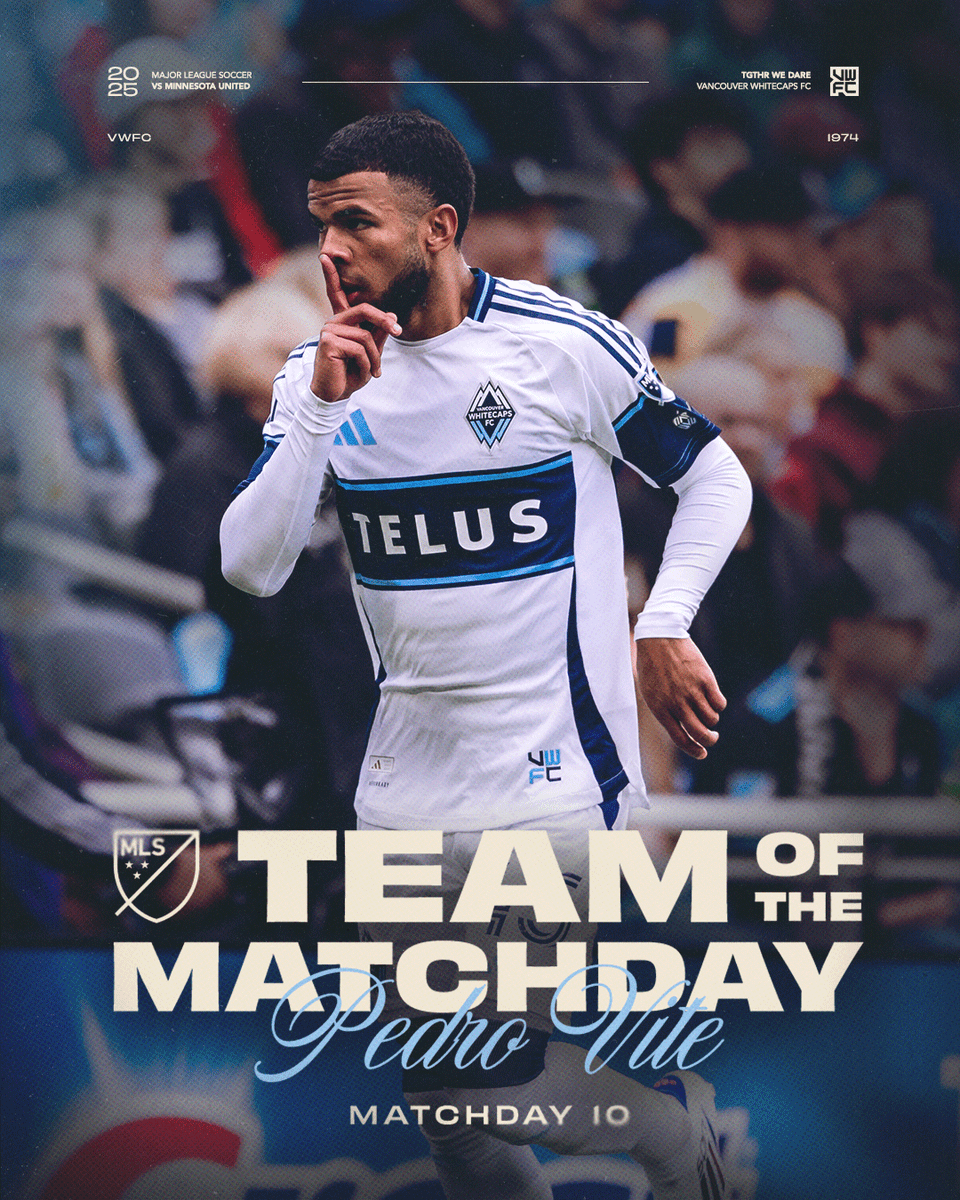 WhitecapsFC's tweet image. Go on, Pedro! 🗣️

Midfielder Pedro Vite earns a spot on the @MLS Team of Matchday for his 2 goal performance in our 3-1 win at Allianz Field 👏

📰: ow.ly/eHYk50VJ69Y

#VWFC | #MINvVAN