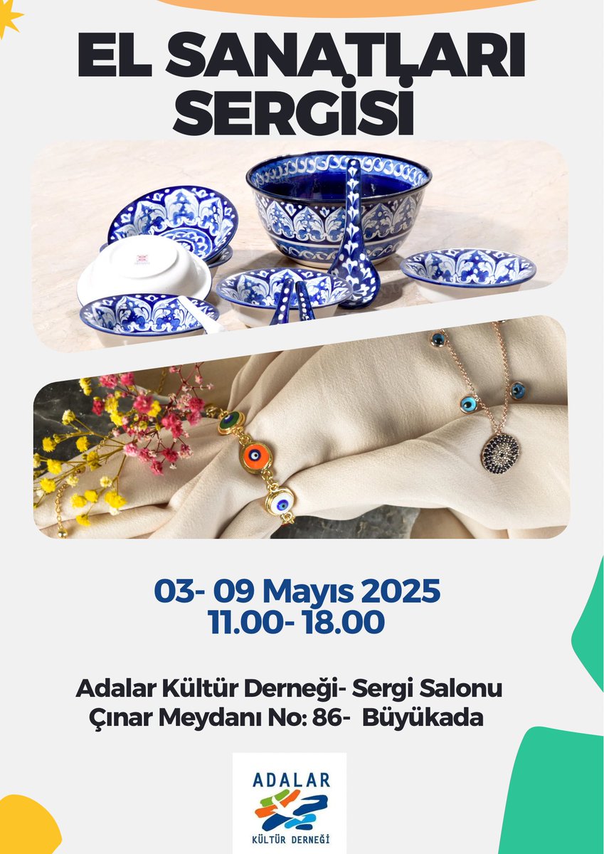 03-09 Mayıs tarihleri arasında Adalar Kültür Derneği Sergi Salonumuzda gerçekleşecek olan “El Sanatları” Sergimize davetlisiniz. 

🗓️3-9 Mayıs 
⏰11.00 -18.00
📍Adalar Kültür Derneği- Çınar Meydanı