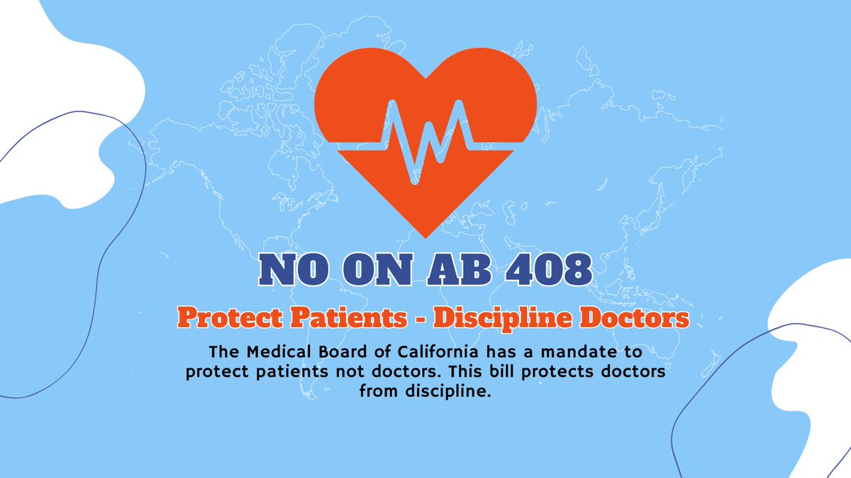 Consumer Protection Policy Center at CPIL (@cpilusd) on Twitter photo We should be making sure the Medical Board is discipling bad doctors not protecting them by sending them secretly to its substance abuse program.
<a href="/Ash_Kalra/">Ash Kalra 🌱</a> <a href="/DianeDixonAD72/">Diane B. Dixon</a> <a href="/ib2_real/">Isaac G. Bryan</a> <a href="/Damon_Connolly/">Damon Connolly</a> <a href="/AsmHarabedian/">John Harabedian</a> @Macedo4Assembly <a href="/AsmPacheco/">Assemblywoman Blanca Pacheco</a> <a href="/RickChavezZbur/">Rick Chavez Zbur</a> We should be making sure the Medical Board is discipling bad doctors not protecting them by sending them secretly to its substance abuse program.
<a href="/Ash_Kalra/">Ash Kalra 🌱</a> <a href="/DianeDixonAD72/">Diane B. Dixon</a> <a href="/ib2_real/">Isaac G. Bryan</a> <a href="/Damon_Connolly/">Damon Connolly</a> <a href="/AsmHarabedian/">John Harabedian</a> @Macedo4Assembly <a href="/AsmPacheco/">Assemblywoman Blanca Pacheco</a> <a href="/RickChavezZbur/">Rick Chavez Zbur</a>