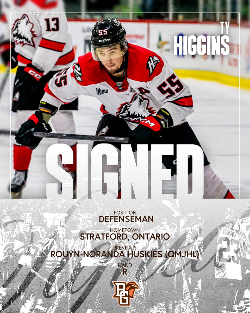 BGSUHKY's tweet photo. 𝙎𝙞𝙜𝙣𝙚𝙙 ✍️
Ty Higgins 🏒 

• D 
• Rouyn-Noranda Huskies (QMJHL)
• 67 points (19G, 48A) in 2024-25 
• Owns 157 career points (55G, 102A)  

Welcome to BGSU Ty ‼️

#AyZiggy https://t.co/sYHGcFlfaf