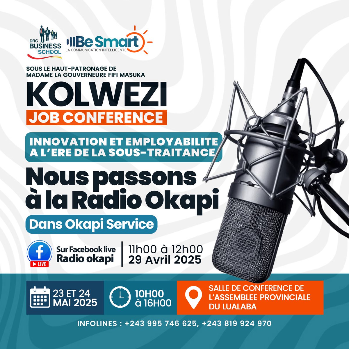 BeSmart_Com's tweet photo. Demain nous passerons à la Radio Okapi de 11H00 à 12H00 heures de Kinshasa dans Okapi Service. Et le live sera diffusé sur la page Facebook de la Radio Okapi. https://t.co/yENrrj39oF